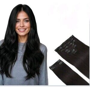 DOORES Clip in 20" Hair Extensions Human Hair, Natural Black 1B 20 inch